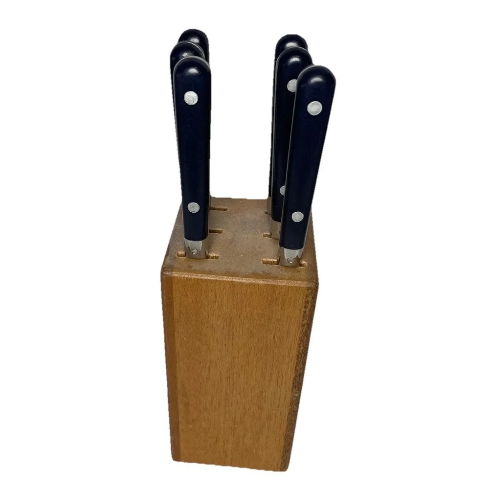 WF Washington‎ Forge Mardi Gras Navy Blue Steak Knives Set Of 6 with Wood Block